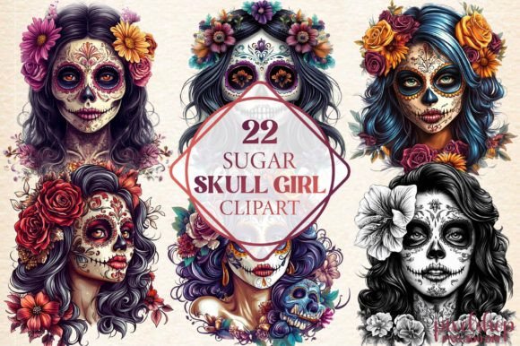 Watercolor Sugar Skull Girl Clipart for Creatives