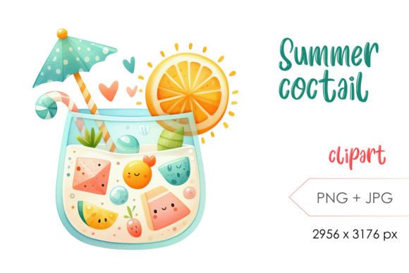 Watercolor Summer Cocktail Clipart for Design
