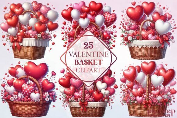 Watercolor Valentine Basket Clipart: Soft, Romantic Design Assets for Your Projects