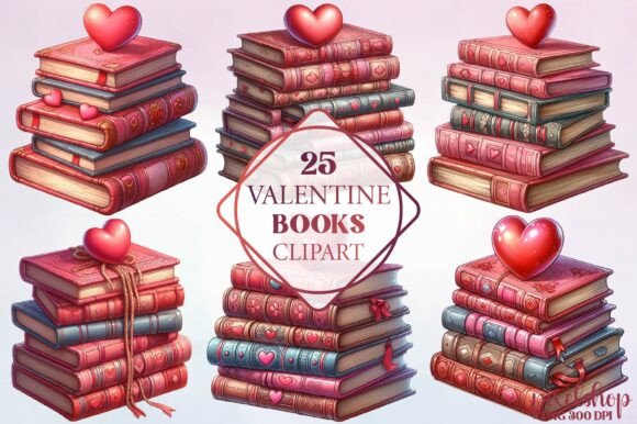 Watercolor Valentine Books Clipart for Romantic Designs