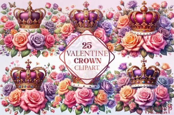 Watercolor Valentine Crown Clipart for Designers
