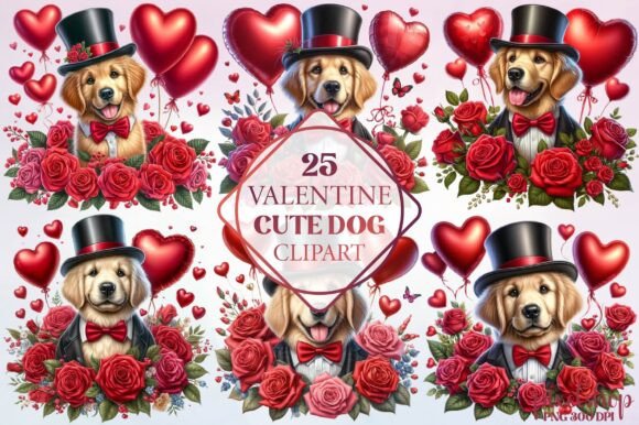 Watercolor Valentine Cute Dog Clipart