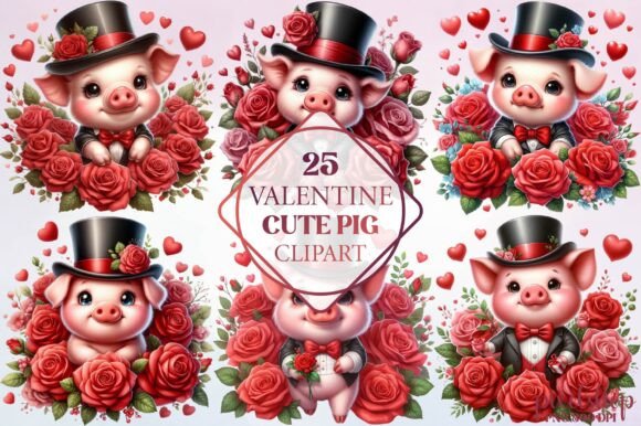 Watercolor Valentine Cute Pig Clipart for Warm Branding