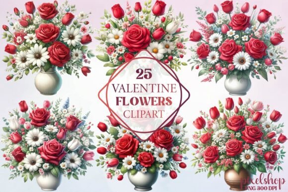 Watercolor Valentine Flowers Clipart for Elegant Designs