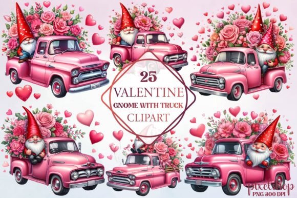 Watercolor Valentine Gnome with Truck: A Whimsical Design Asset Worth Your Attention