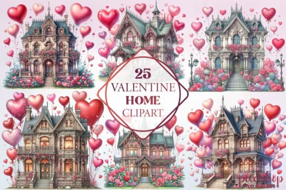 Watercolor Valentine Home Clipart for Cozy Branding