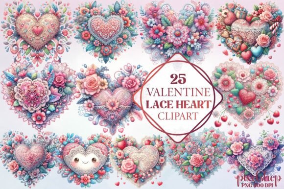 Watercolor Valentine Lace Heart Clipart for Charming Designs