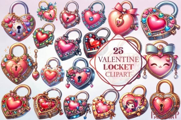 Watercolor Valentine Locket Clipart for Modern Creative Projects