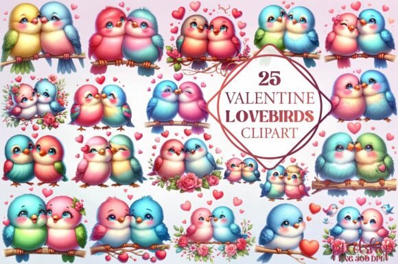 Watercolor Valentine Lovebirds Clipart for Warm Branding