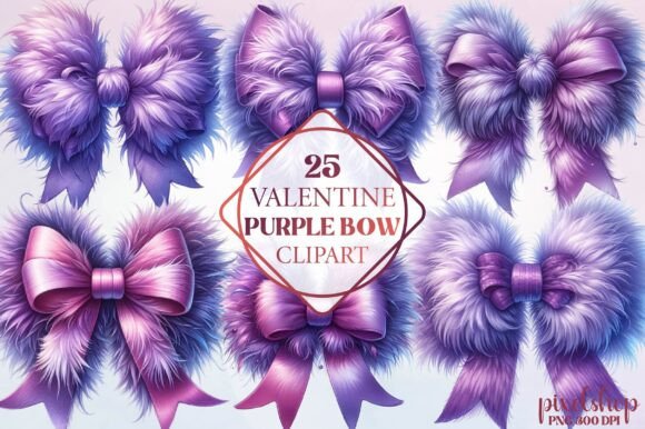 Watercolor Valentine Purple Bow Clipart for Creative Projects