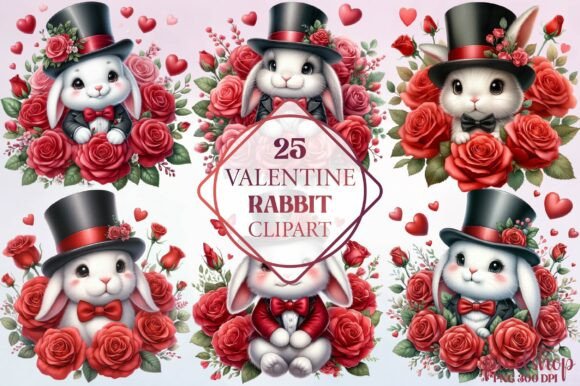 Watercolor Valentine Rabbit Clipart: Artful Design Assets