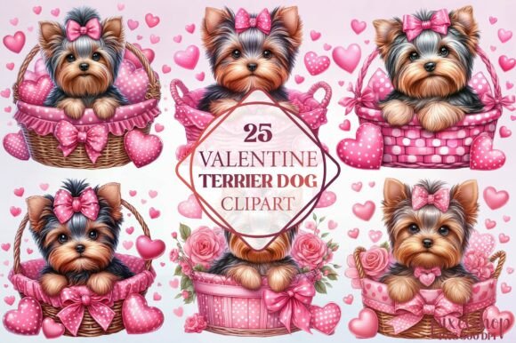 Watercolor Valentine Terrier Dog Clipart for Creative Projects