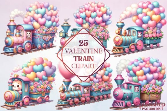 Watercolor Valentine Train Clipart for Charming Brand Assets