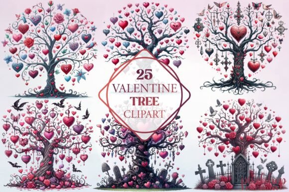 Watercolor Valentine Tree Clipart for Branding and Design